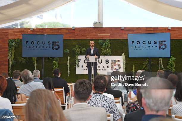 Peter Kujawski, Chairman of Focus Features, speaks at Focus Features' 15th Anniversary party at the Cannes Film Festival at Baoli Beach on May 19,...