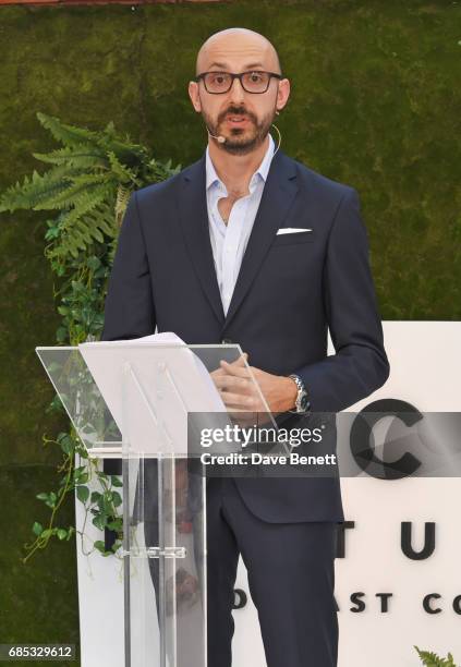 Peter Kujawski, Chairman of Focus Features, speaks at Focus Features' 15th Anniversary party at the Cannes Film Festival at Baoli Beach on May 19,...