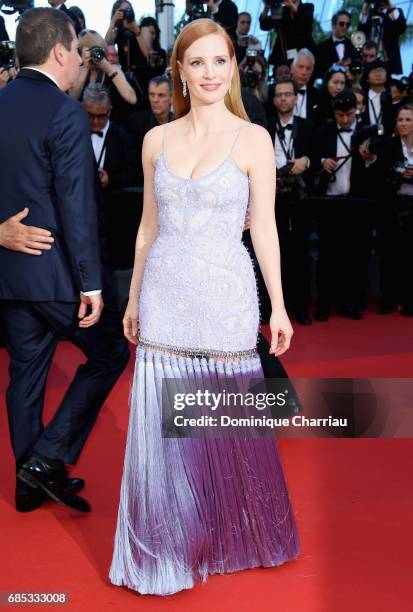 Jury member Jessica Chastain attends the "Okja" screening during the 70th annual Cannes Film Festival at Palais des Festivals on May 19, 2017 in...