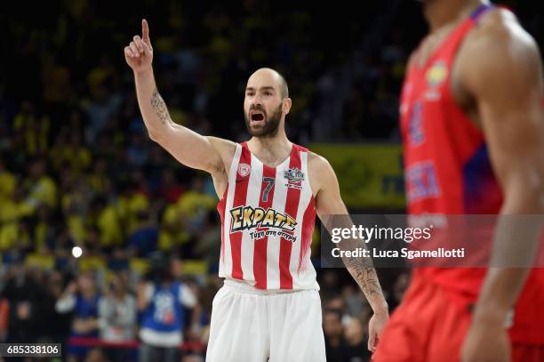 Vassilis Spanoulis, #7 of Olympiacos Piraeus during the Turkish Airlines EuroLeague Final Four Semifinal B game between CSKA Moscow v Olympiacos...