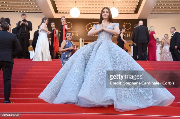 Aishwarya Rai Bachchan attends the "Okja" screening during the 70th annual Cannes Film Festival at Palais des Festivals on May 19, 2017 in Cannes,...