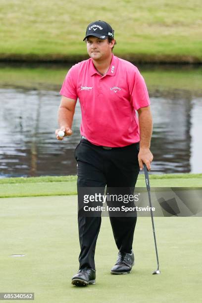 Patrick Reed waves to gallery after making birdie on during the second round of the AT&T Byron Nelson on May 19, 2017 at the TPC Four Seasons Resort...