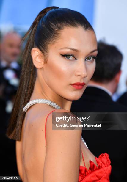 Bella Hadid attends the "Okja" screening during the 70th annual Cannes Film Festival at Palais des Festivals on May 19, 2017 in Cannes, France.