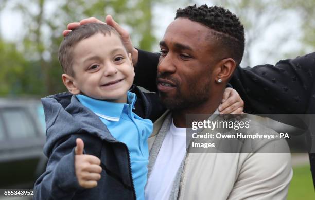 England footballer Jermain Defoe with terminally ill football mascot Bradley Lowery, as he celebrates his sixth birthday at Blackhall Cricket Club...