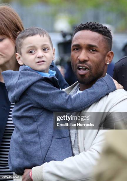 Jermain Defoe pictured with Bradley Lowery on his 6th birthday party at Welfare Park, Blackhall on May 19, 2017 in Peterlee, England.