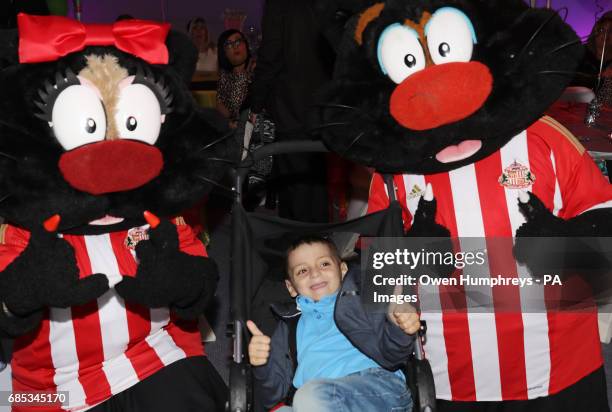 Terminally ill football mascot Bradley Lowery celebrates his sixth birthday at Blackhall Cricket Club near Durham.