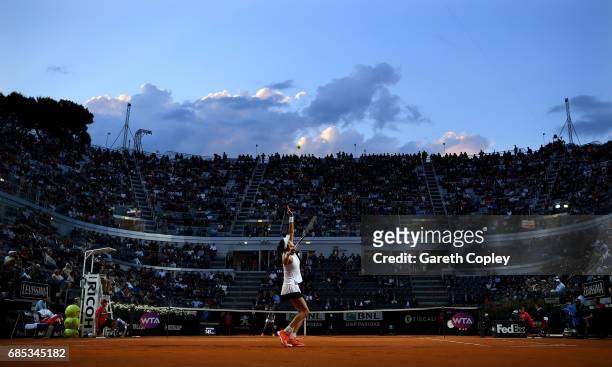 Garbine Mugurza of Spain serves during her quarter match against Venus Williams of USA in The Internazionali BNL d'Italia 2017 at Foro Italico on May...