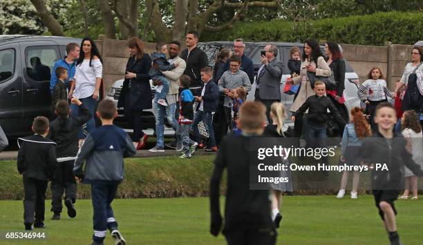 England footballer Jermain Defoe carries terminally ill football mascot Bradley Lowery, as he celebrates his sixth birthday at Blackhall Cricket Club...