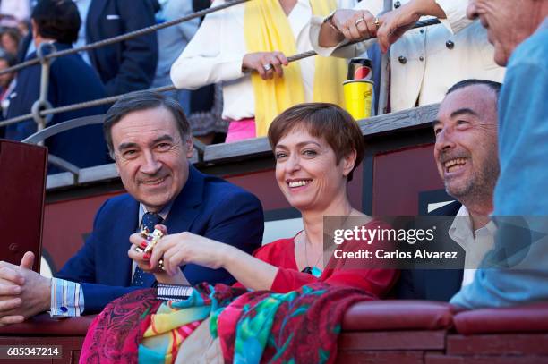 Pedro J. Ramirez, Anna Grau, Jose Luis Garci and Fernando Sanchez Drago attend the 'Press Association' bullfights at the Las Ventas Bullring on May...