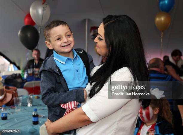 Bradley Lowery and mum Gemma at his 6th birthday party at Welfare Park, Blackhall on May 19, 2017 in Peterlee, England.