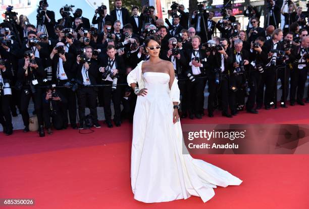 Barbadian singer Rihanna arrives for the screening of the film 'Okja' in competition at the 70th annual Cannes Film Festival in Cannes, France on May...