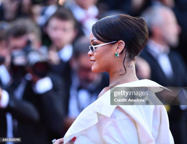 Barbadian singer Rihanna arrives for the screening of the film 'Okja' in competition at the 70th annual Cannes Film Festival in Cannes, France on May...