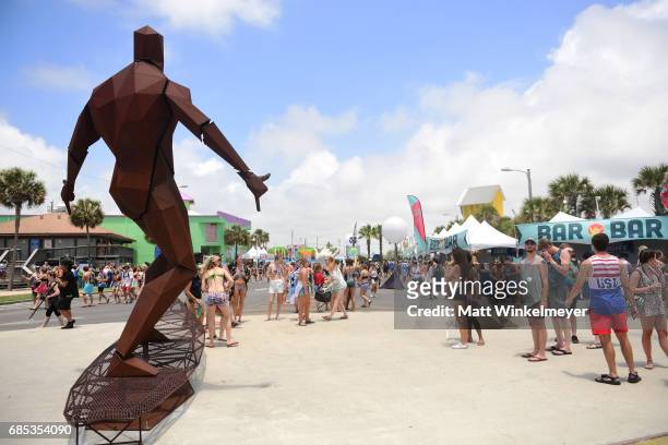 View of a surfer sculpture during 2017 Hangout Music Festival on May 19, 2017 in Gulf Shores, Alabama.