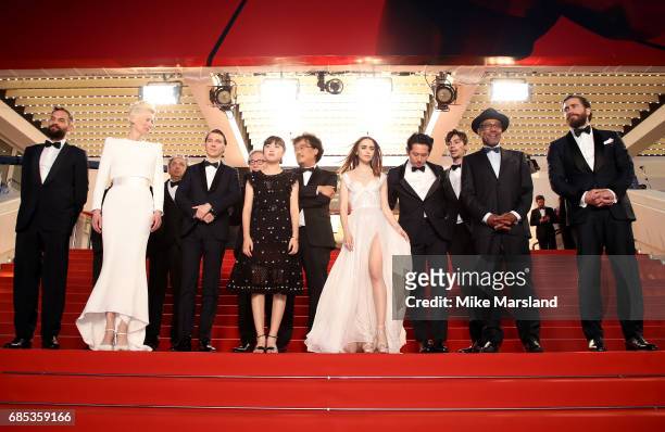 Actors Tilda Swinton, Paul Dano and Ahn Seo-Hyun, director Bong Joon-Ho and actors Lily Collins, Steven Yeun, Devon Bostic, Giancarlo Esposito and...