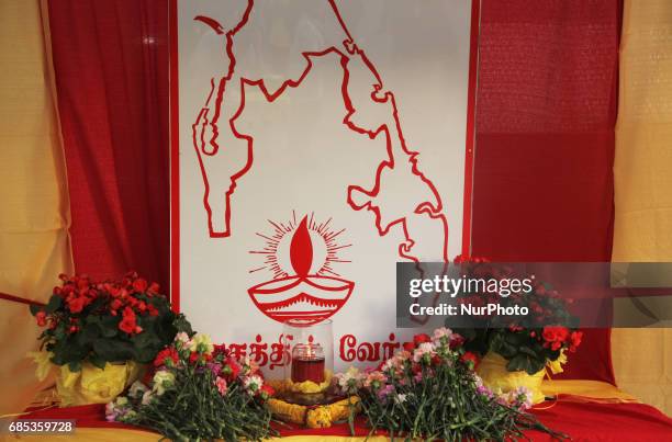 Make-shift memorial during Tamil Genocide Remembrance Day on May 18 2017 in Scarborough, Ontario, Canada. Tamils gathered to remember the victims of...