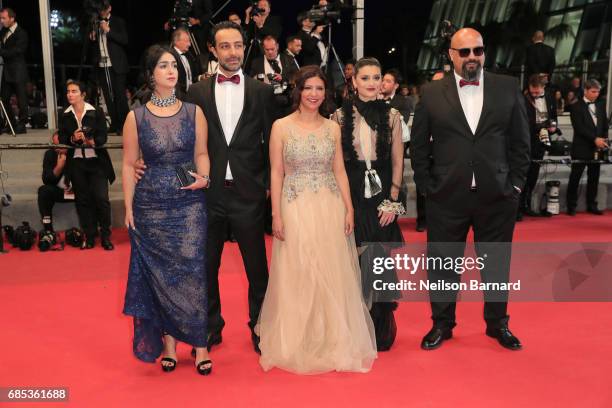 Actors Mariam Al Ferjani, Ghanem Zrelli, director Kaouther Ben Hania, actors Anissa Daoud and Chedly Arfaoui from the movie 'Alaka Kaf Ifrit ' attend...