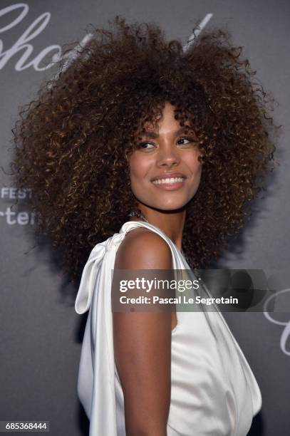 Tina Kunakey attends the Chopard SPACE Party, hosted by Chopard's co-president Caroline Scheufele and Rihanna, at Port Canto on May 19 in Cannes,...