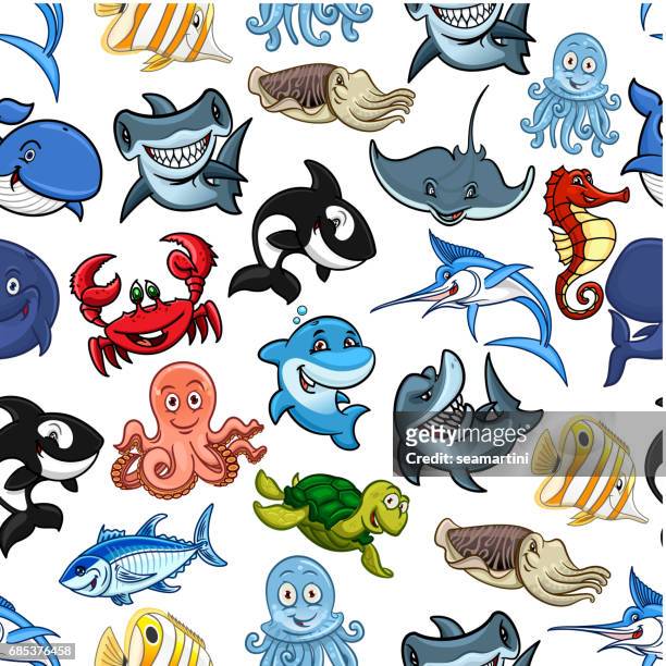 Peces Marinos Animales Oceánicos Patrón De Dibujos Animados Vectoriales  Ilustración de stock - Getty Images