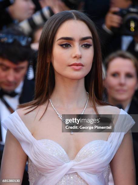 Lily Collins attends the "Okja" screening during the 70th annual Cannes Film Festival at Palais des Festivals on May 19, 2017 in Cannes, France.