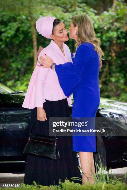 Queen Maxima of The Netherlands and Sheikha Moza bint Nasser of Qatar attend the Seminar On Protection & Education In Conflict Zones at the The Hague...