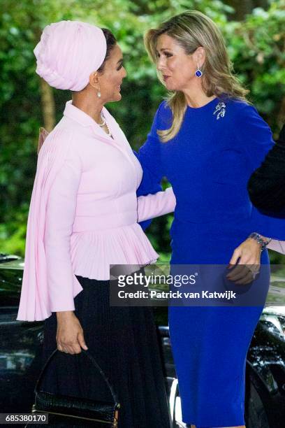 Queen Maxima of The Netherlands and Sheikha Moza bint Nasser of Qatar attend the Seminar On Protection & Education In Conflict Zones at the The Hague...