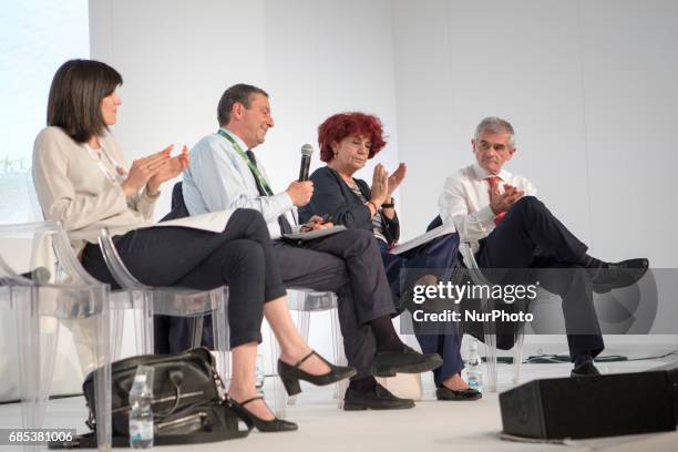 Turin, Italy. First day at the Book Fair, the international book's fair. Chiara Appendino, mayor of Torino,Francesco Profumo who was Italy's Minister...