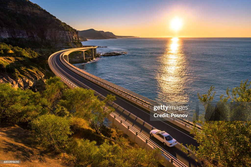 Sunrise over Wollongong Sea Cliff Bridge, New South Wales