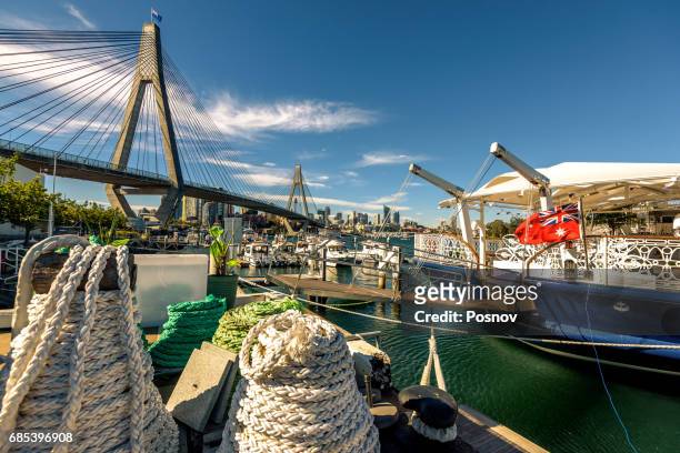anzac bridge in sydney, new south wales - glebe island bridge stock pictures, royalty-free photos & images