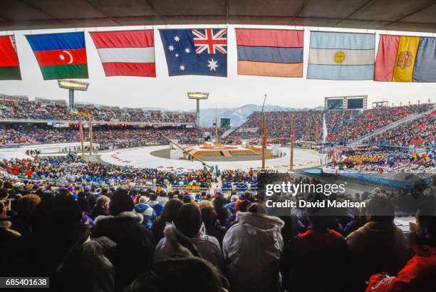 General view of the Opening Ceremonies of the 1998 Winter Olympic Games on February 7, 1988 at the Minami Nagano Sports Park in Nagano, Japan.