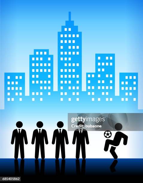 businessmen soccer tricks on modern city background - man window reflection stock illustrations