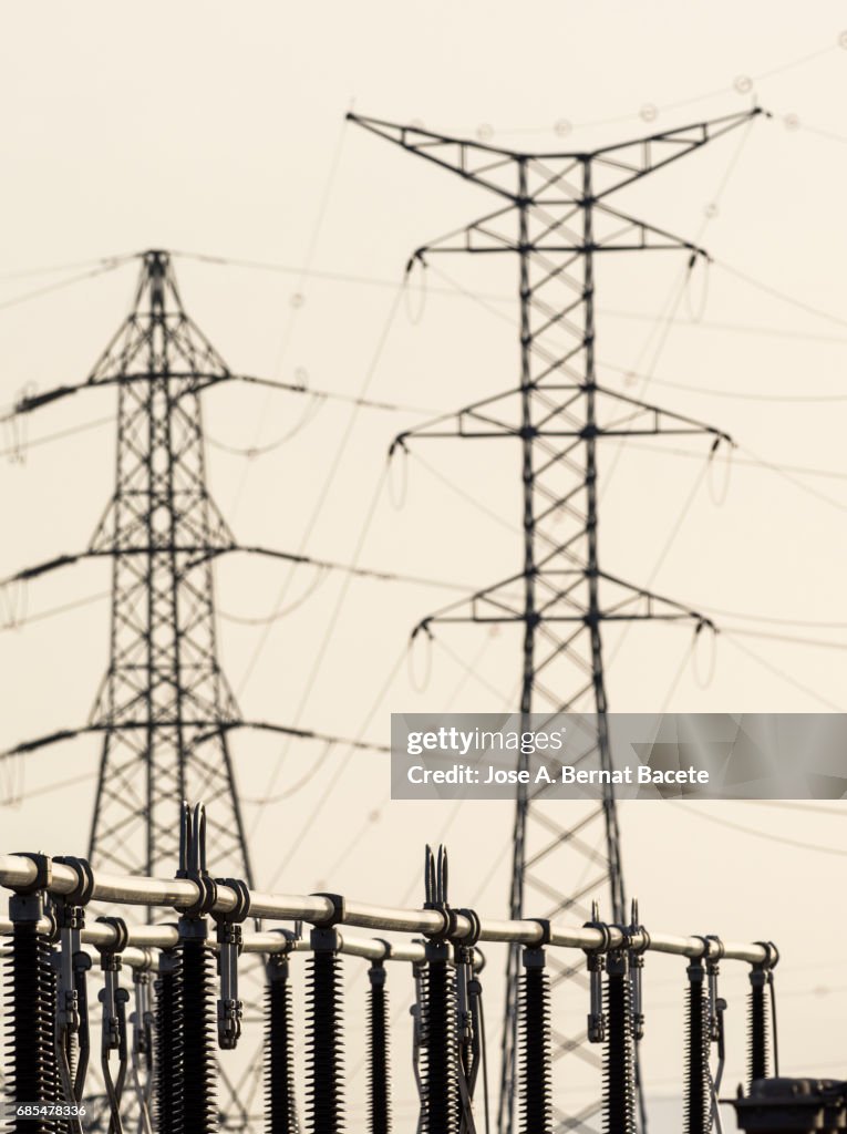 Details of cables, electrical components and towers of high tension, of an electric power station