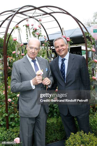 Prince Amyn Aga Khan and Georges Delbard attend the Baptism of the Rose "Domaine de Chantilly", selected by Prince Amyn Aga Khan and created by...