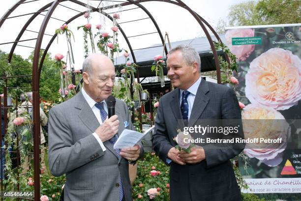 Prince Amyn Aga Khan and Georges Delbard attend the Baptism of the Rose "Domaine de Chantilly", selected by Prince Amyn Aga Khan and created by...