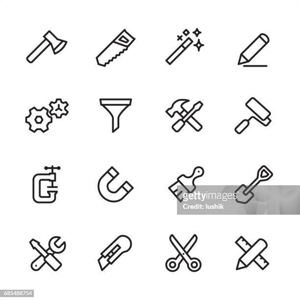 illustrazioni stock, clip art, cartoni animati e icone di tendenza di strumenti e impostazioni - set di icone struttura - adjustable wrench