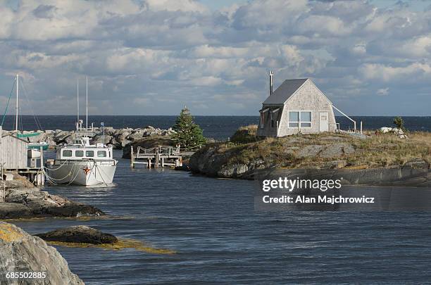 fishing boat blue rocks nova scotia - blue rocks nova scotia stock pictures, royalty-free photos & images