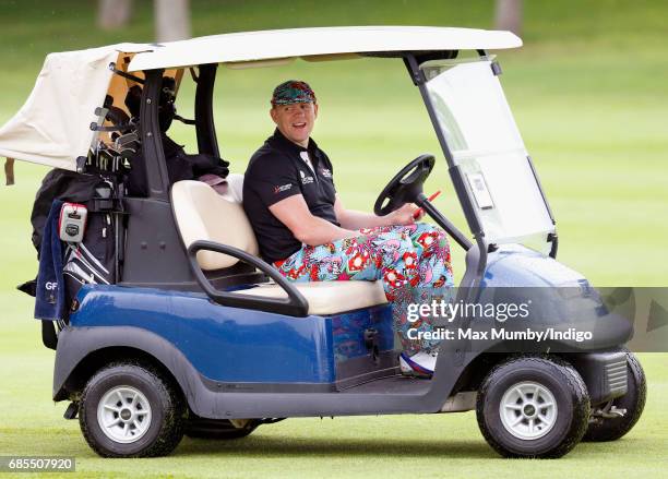 Mike Tindall seen driving a golf buggy as he takes part in the 5th edition of the 'ISPS Handa Mike Tindall Celebrity Golf Classic' at The Belfry on...