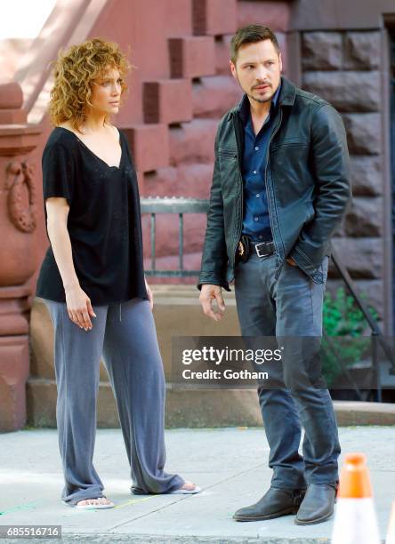 Jennifer Lopez is seen shooting a scene for 'Shades of Blue' with co-star Nick Wechsler on May 19, 2017 in New York City.