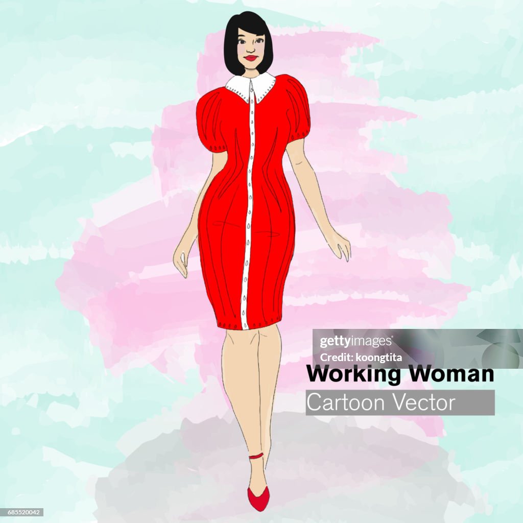 Vector De Dibujos Animados De Mujer De Vestido Rojo Dama Trabajo  Ilustración de stock - Getty Images