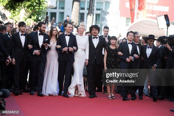 Actors Giancarlo Esposito, Steven Yeun and Ahn Seo-Hyun, director Bong Joon-Ho and actors Tilda Swinton, Paul Dano, Lily Collins, Jake Gyllenhaal and...