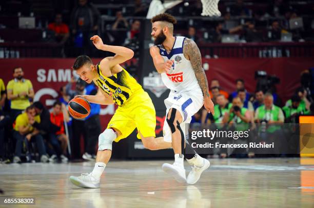 Bogdan Bogdanovic, #13 of Fenerbahce Istanbul competes with Jeffery Taylor, #44 of Real Madrid during the Turkish Airlines EuroLeague Final Four...