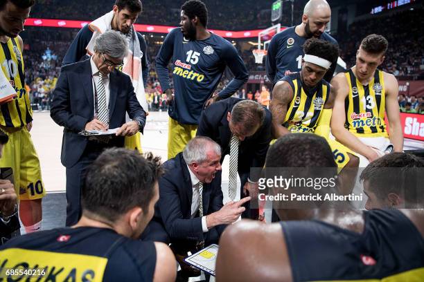 Zeljko Obradovic, Head Coach of Fenerbahce Istanbul during a timeout in the Turkish Airlines EuroLeague Final Four Semifinal A game between...
