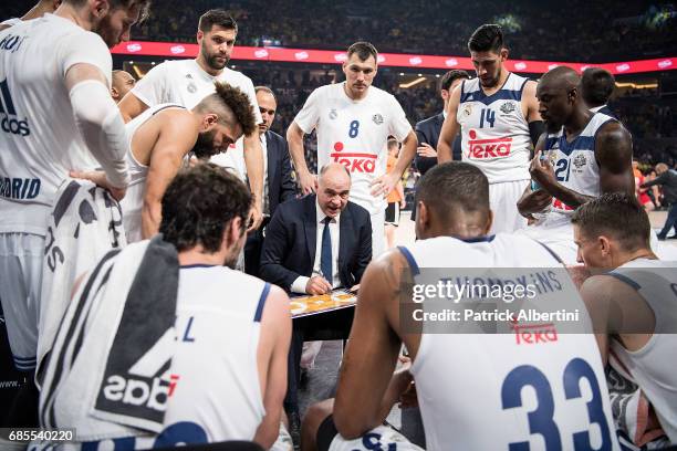 Pablo Laso, Head Coach of Real Madrid during a timeout in the Turkish Airlines EuroLeague Final Four Semifinal A game between Fenerbahce Istanbul v...