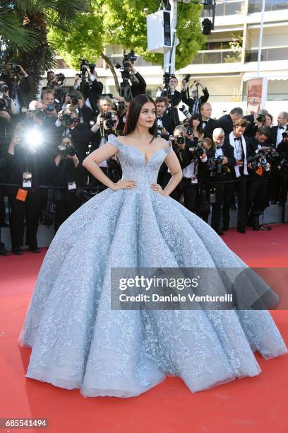 Aishwarya Rai Bachchan attends the "Okja" screening during the 70th annual Cannes Film Festival at Palais des Festivals on May 19, 2017 in Cannes,...