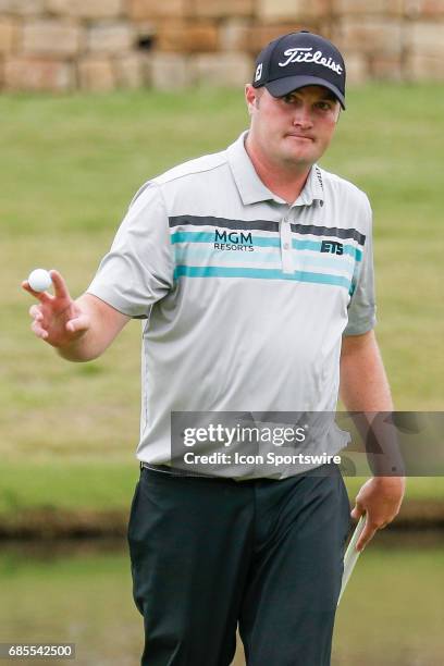 Jason Kokrak makes his par on to shoot the low round of the day during the second round of the AT&T Byron Nelson on May 19, 2017 at the TPC Four...