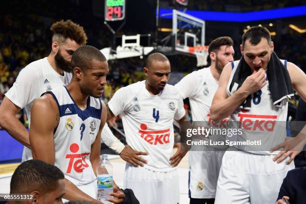 Real Madrid team during a time out during the Turkish Airlines EuroLeague Final Four Semifinal A game between Fenerbahce Istanbul v Real Madrid at...