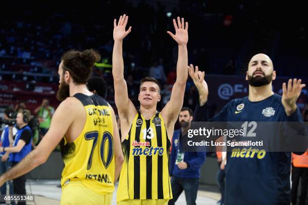 Bogdan Bogdanovic, #13 of Fenerbahce Istanbul at the end of Turkish Airlines EuroLeague Final Four Semifinal A game between Fenerbahce Istanbul v...