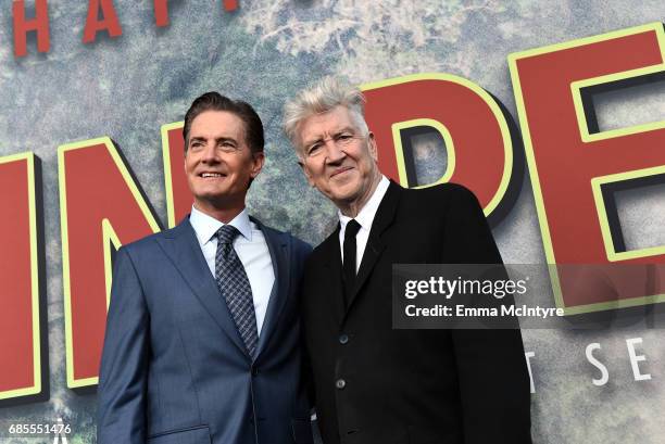 Kyle MacLachlan and David Lynch attend the premiere of Showtime's "Twin Peaks" at The Theatre at Ace Hotel on May 19, 2017 in Los Angeles, California.