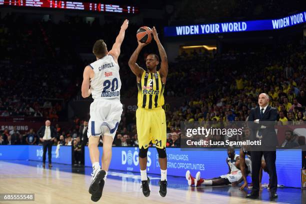 James Nunnally, #21 of Fenerbahce Istanbul in action during the Turkish Airlines EuroLeague Final Four Semifinal A game between Fenerbahce Istanbul v...