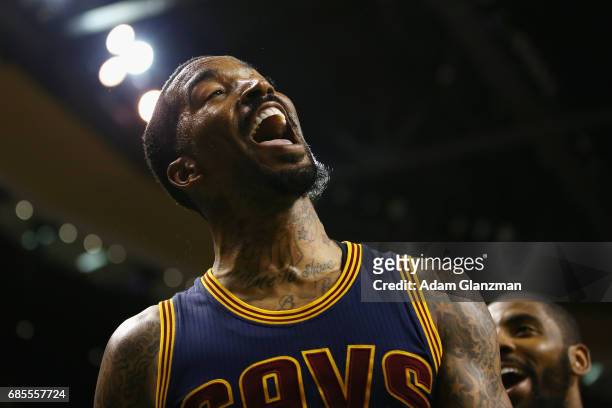 Smith of the Cleveland Cavaliers reacts in the first half against the Boston Celtics during Game Two of the 2017 NBA Eastern Conference Finals at TD...