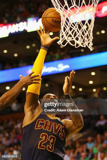 LeBron James of the Cleveland Cavaliers shoots the ball in the first half against the Boston Celtics during Game Two of the 2017 NBA Eastern...